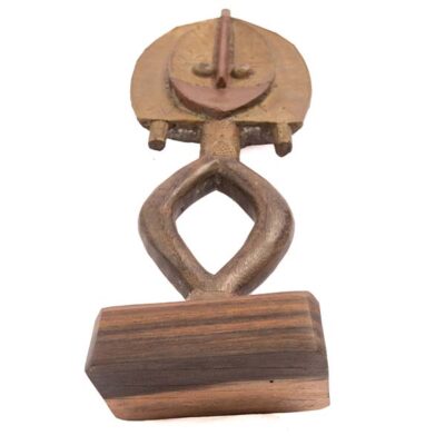 African Reliquary Guardian Metal Figure, handcrafted with intricate details, symbolizing protection and spirituality, available at BaobabMart.