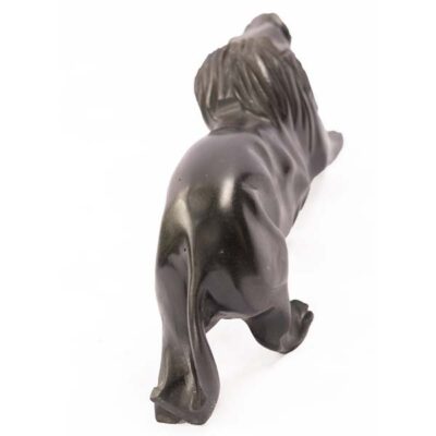 Male Wooden Ebony African Lion Figurine, handcrafted with intricate details, symbolizing strength and majesty, available at Baobabmart.