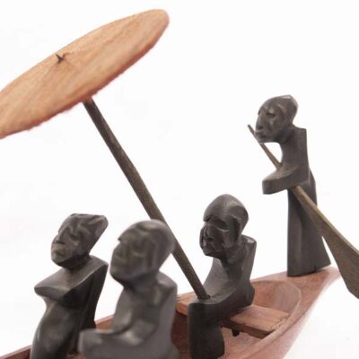 Small African Handmade Canoe With Passengers, intricately detailed cultural decor, available at Baobabmart.