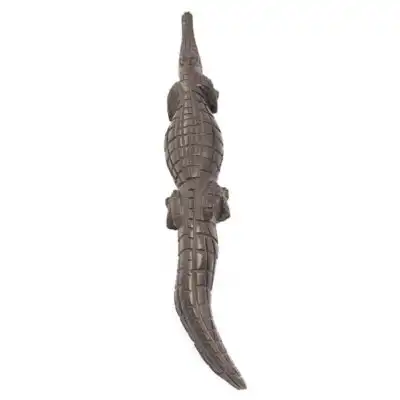 Small Handcarved Wooden Crocodile, handcrafted with intricate details, symbolizing strength and creativity, available at BaobabMart.
