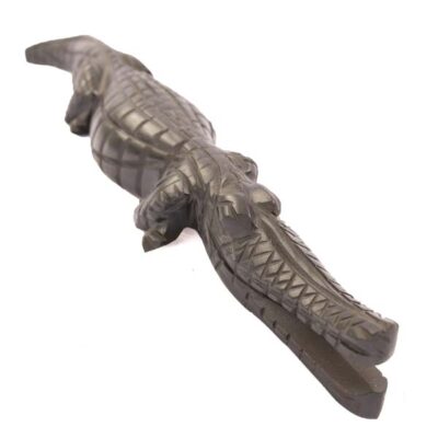Small Handcarved Wooden Crocodile, handcrafted with intricate details, symbolizing strength and creativity, available at BaobabMart.