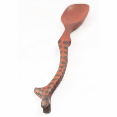 Small Giraffe Wood Serving Spoon Set, hand-carved with giraffe designs, perfect for serving or decor, available at Baobabmart.