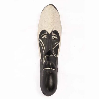 Tribal White and Black Angry Fang Mask, handcrafted African tribal decor, bold black-and-white design, available at BaobabMart.