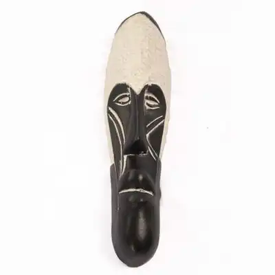 Tribal White and Black Angry Fang Mask, handcrafted African tribal decor, bold black-and-white design, available at BaobabMart.