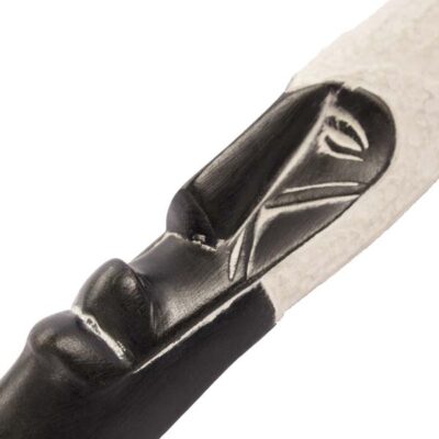 Tribal White and Black Angry Fang Mask, handcrafted African tribal decor, bold black-and-white design, available at BaobabMart.