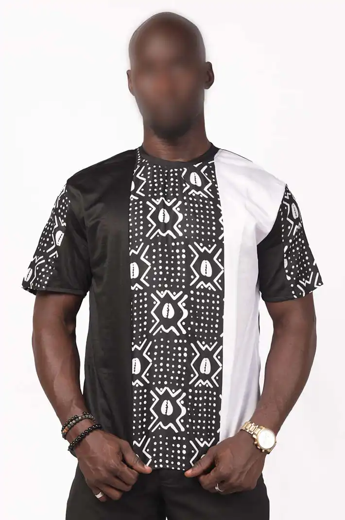 White and Black Afritude Men T-shirt – bold and stylish African wear, available at Baobabmart.