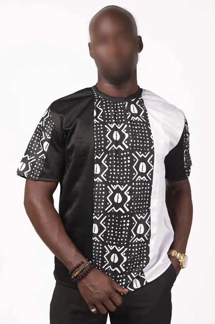 White and Black Afritude Men T-shirt – bold and stylish African wear, available at Baobabmart.