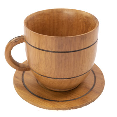 Hand Carved wooden African Teacup and Saucer, intricately designed wooden tableware, perfect for tea lovers and collectors, available at Baobabmart.