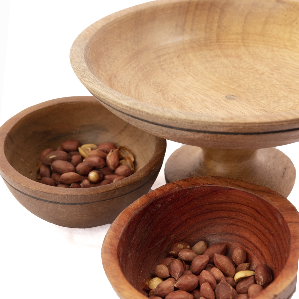 Wooden salad bowl set 5 African Wooden Salad Bowl Set with handcrafted utensils, perfect for serving and dining decor, available at Baobabmart.