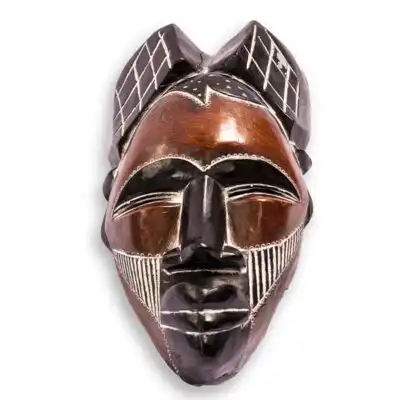 Male Handmade African Tikar Mask with traditional design, authentic African decor available at Baobabmart.