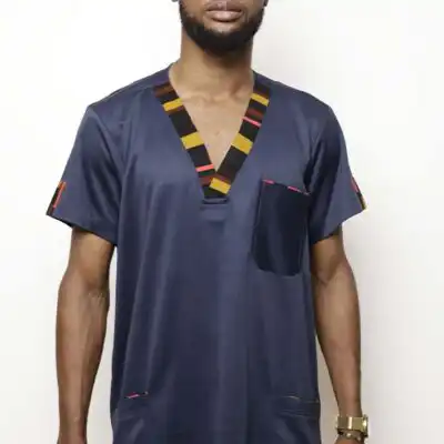 V-Neck Hospital Guard African Uniform with African-inspired accents, perfect for hospital environments, available at Baobabmart.