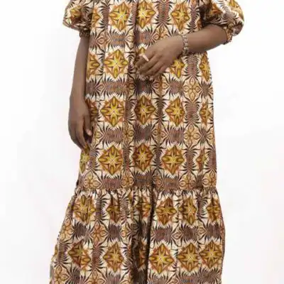 African Kaba Dress with Elastic Boat Neckline – elegant and stylish African attire available at BaobabMart.