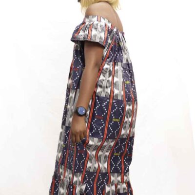 Long Dress Kaba Boat Collar with Geometric Pattern – Elegant and stylish, available at Baobabmart.