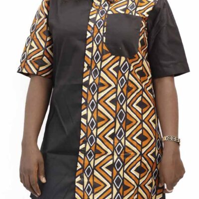 Black 2-Tone Ankara Women Dress Shirt, stylish African-inspired dress shirt for casual and cultural events, available at BaobabMart.