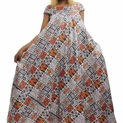 Long Casual African Kaba Dress with Boat Collar, elegant and breathable African-inspired fashion, available at Baobabmart.