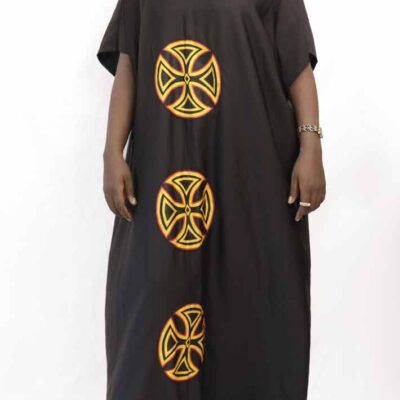Black Women Boubou with Toghu Patterns, elegant African dress for cultural events, available at BaobabMart.