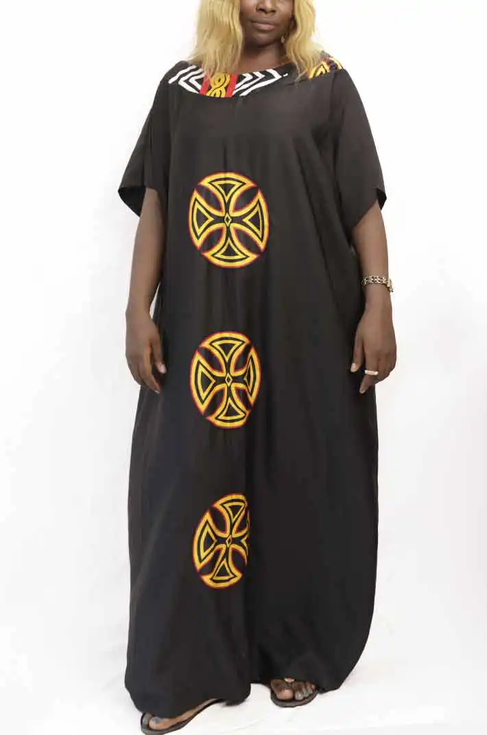 Black Women Boubou with Toghu Patterns, elegant African dress for cultural events, available at BaobabMart.
