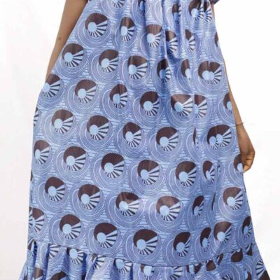 Casual Blue African Women Kaba Dress, vibrant wax fabric for casual and cultural events, available at BaobabMart.