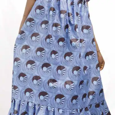 Casual Blue African Women Kaba Dress, vibrant wax fabric for casual and cultural events, available at BaobabMart.