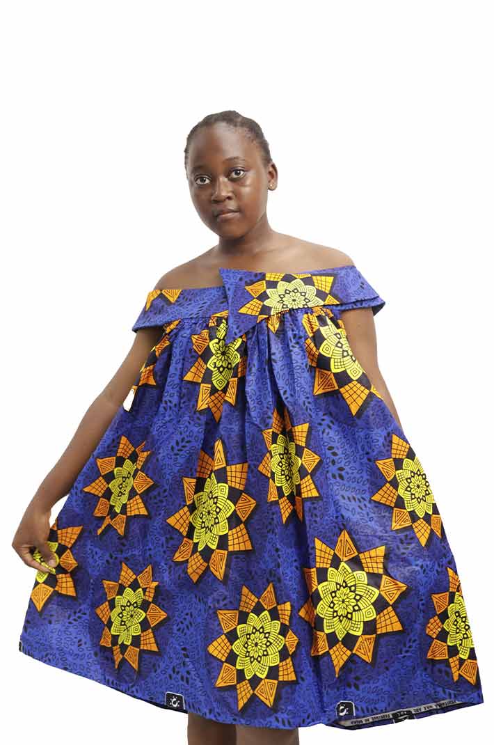 Blue Off The Shoulder Kaba for Women, elegant African dress perfect for special occasions, available at BaobabMart.