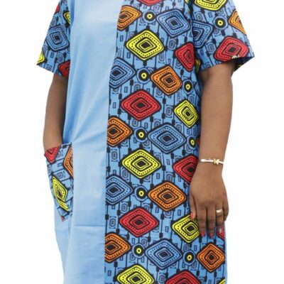 Blue Two-tone Women's Tunic Dress with a right-side pocket, available at Baobabmart.
