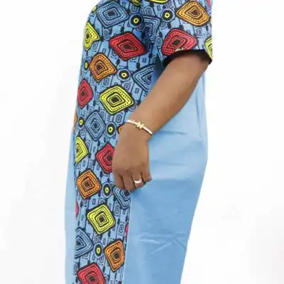 Blue Two-tone Women's Tunic Dress with a right-side pocket, available at Baobabmart.