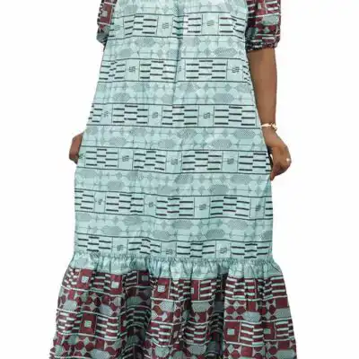 Kaba Dress in Two-tone Wax Fabric – Stunning African fashion piece available at Baobabmart.