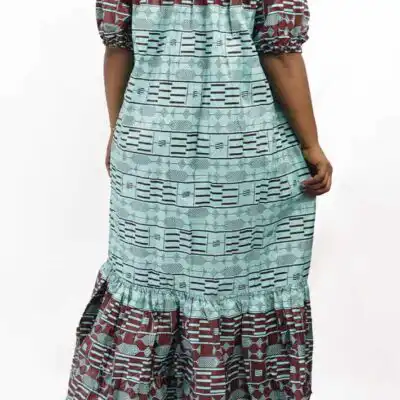 Kaba Dress in Two-tone Wax Fabric – Stunning African fashion piece available at Baobabmart.