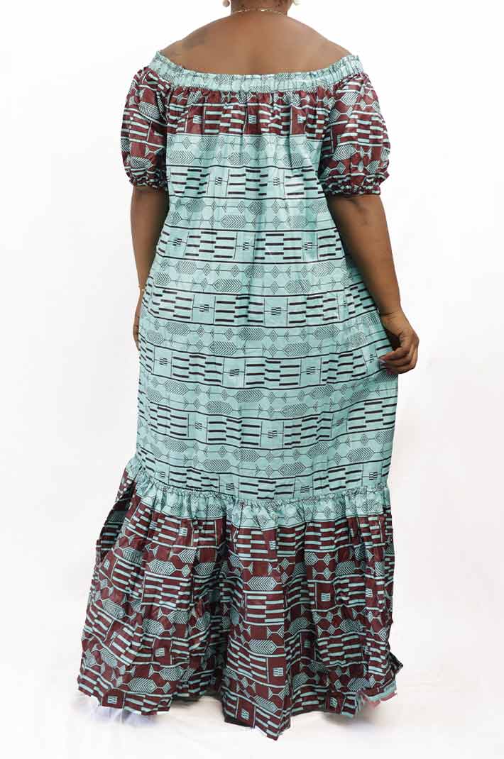 Kaba Dress in Two-tone Wax Fabric – Stunning African fashion piece available at Baobabmart.