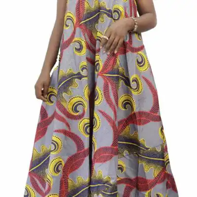 Long African Kaba Dress with Straps – elegant African attire, available at Baobabmart.