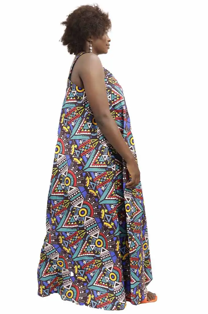 Long Kitenge Dress with Straps 4 Kitenge Women Dress with Straps, featuring vibrant African prints and adjustable fit, available at BaobabMart.