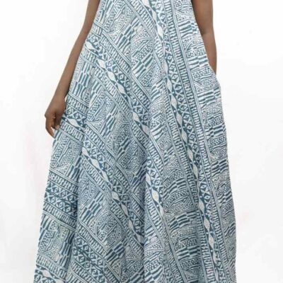 Long Blue and White Kitenge Dress with Straps – Authentic African fashion available at Baobabmart.