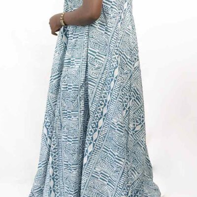 Long Blue and White Kitenge Dress with Straps – Authentic African fashion available at Baobabmart.