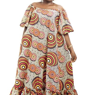 Long Casual Kaba Dress with Boat Neckline, blending everyday comfort and elegant African style, available at BaobabMart.