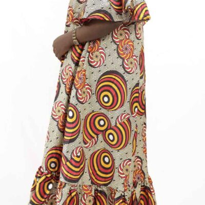 Long Casual Kaba Dress with Boat Neckline, blending everyday comfort and elegant African style, available at BaobabMart.