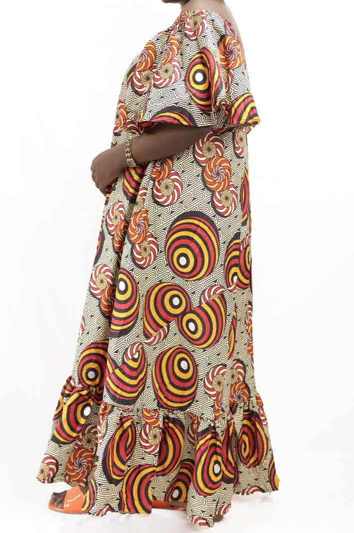 Long Casual Kaba Dress with Boat Neckline, blending everyday comfort and elegant African style, available at BaobabMart.
