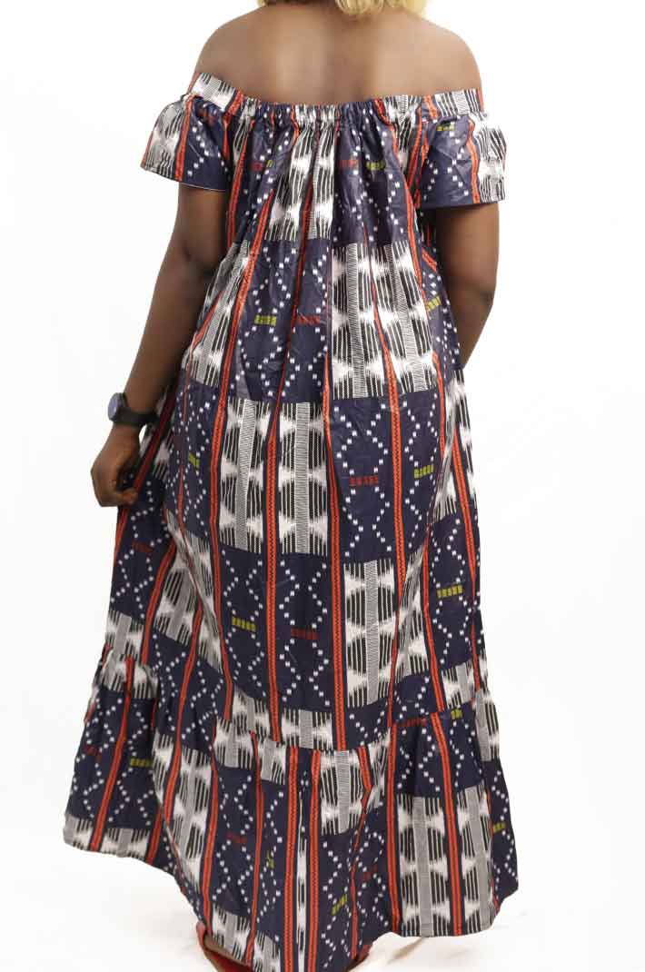 Long dress kaba boat collar with geometric pattern 2 Long Dress Kaba Boat Collar with Geometric Pattern – Elegant and stylish, available at Baobabmart.
