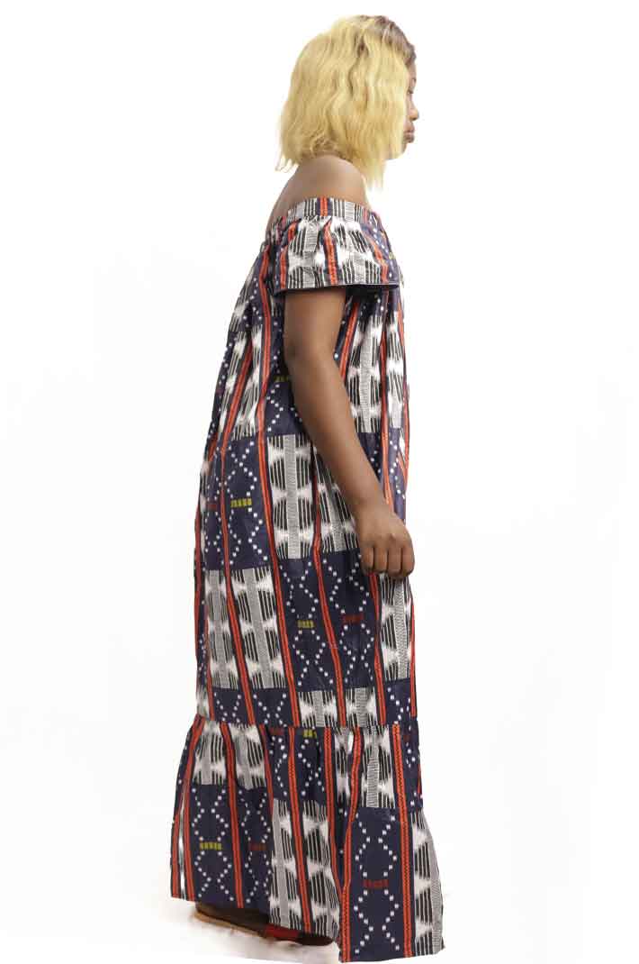 Long dress kaba boat collar with geometric pattern 3 Long Dress Kaba Boat Collar with Geometric Pattern – Elegant and stylish, available at Baobabmart.