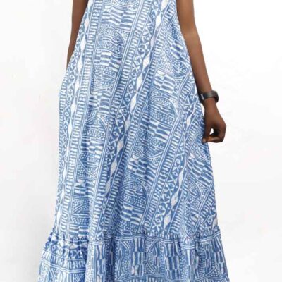 Long Kaba Dress in Ndop and Mao Neckline – elegant African fashion available at Baobabmart.