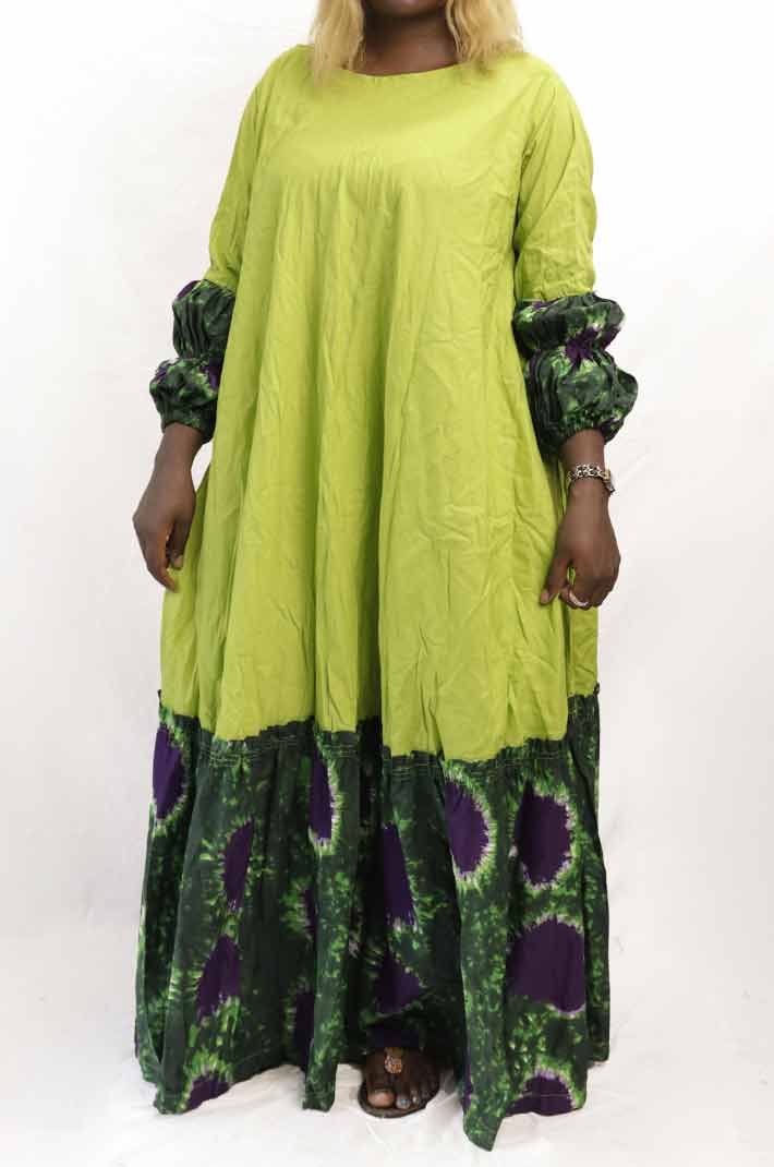 Long green basin dress 1 Long Green Basin Dress – vibrant African attire with a flowing silhouette, available at BaobabMart.