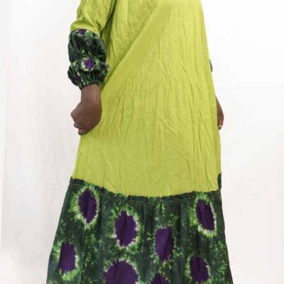 Long Green Basin Dress – vibrant African attire with a flowing silhouette, available at BaobabMart.