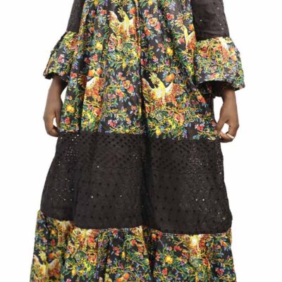 The Long kabad dress with Black Lace Mesh is an elegant African dress for formal events, available at BaobabMart.