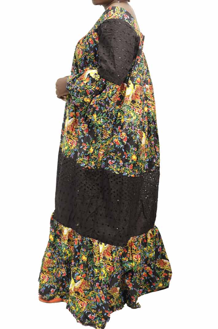 The Long kabad dress with Black Lace Mesh is an elegant African dress for formal events, available at BaobabMart.