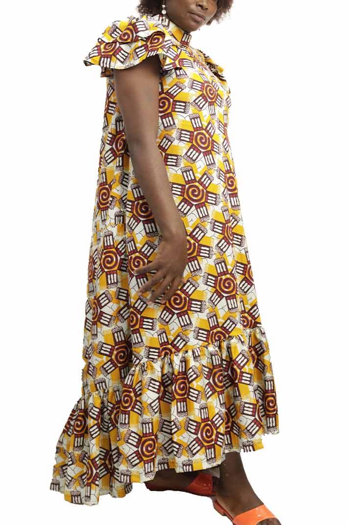 Long kaba dress with mao neckline 2 4 Long Kaba Dress with Mao Neckline, elegant African dress for formal and cultural events, available at BaobabMart.