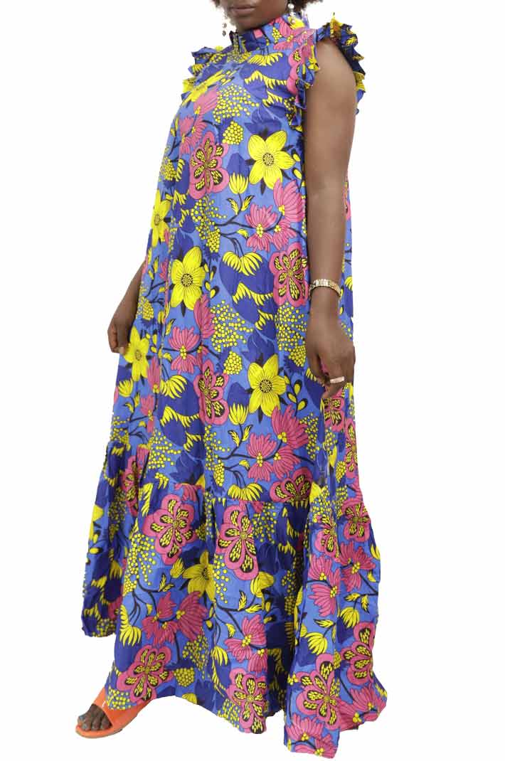 Long kaba dress with mao neckline 2 Long Kaba Dress with Mao Neckline, elegant African dress for formal and cultural events, available at BaobabMart.