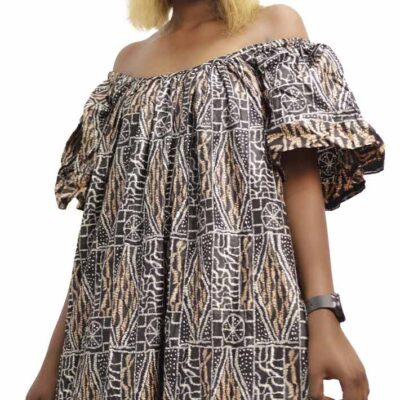 Long Ndop Kaba with Off-the-Shoulder Neckline, elegant African dress for formal occasions, available at BaobabMart.