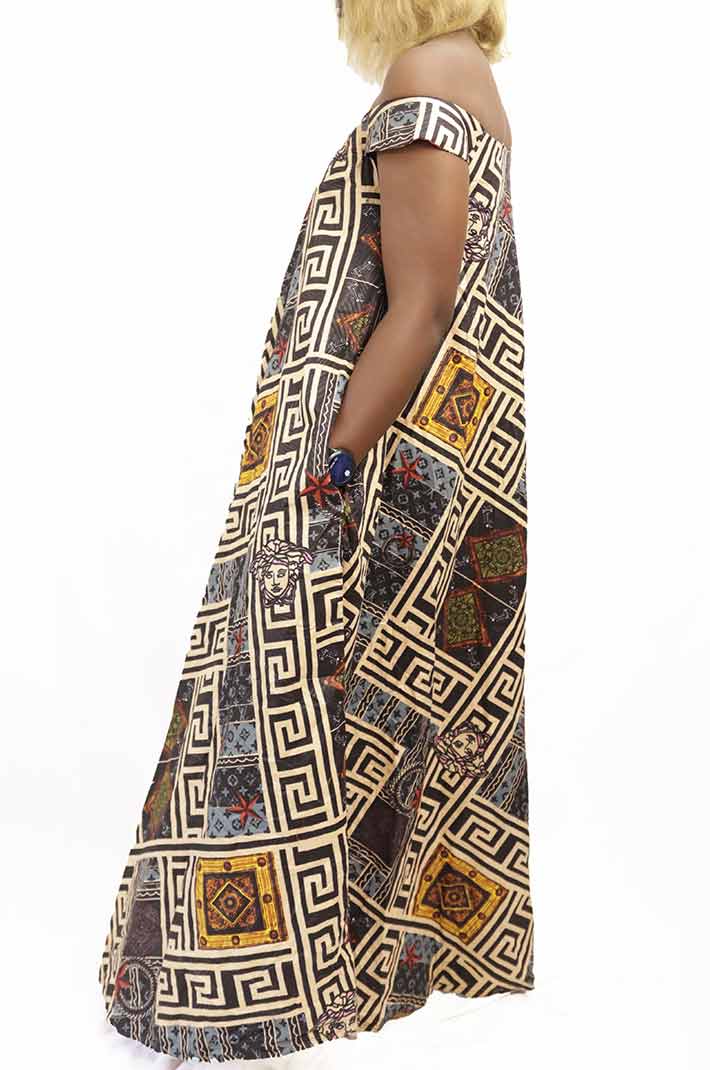 Long off-shoulder dress 2 Long Off-shoulder Vintage African Dress, premium fabric, timeless design, available at Baobabmart.