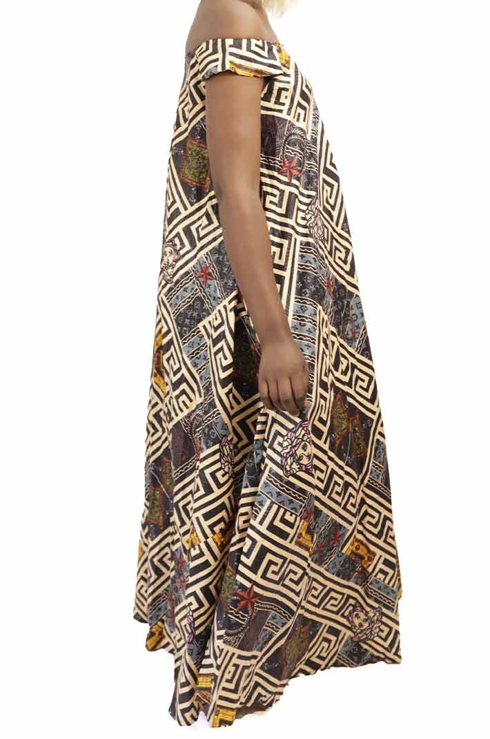 Long off-shoulder dress 4 Long Off-shoulder Vintage African Dress, premium fabric, timeless design, available at Baobabmart.