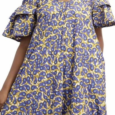 Long Off-Shoulder Dress with Short Sleeves, elegant African attire for formal events, available at BaobabMart.