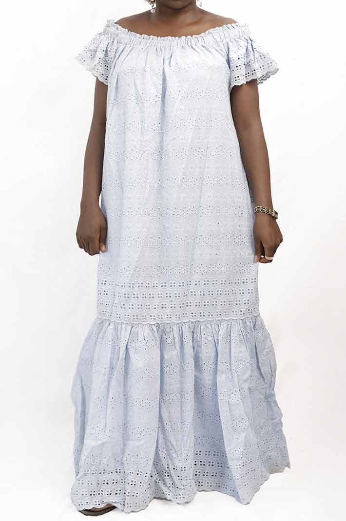 Robe longue bleu ciel en dentelle pour femme Nouvelle mode africaine